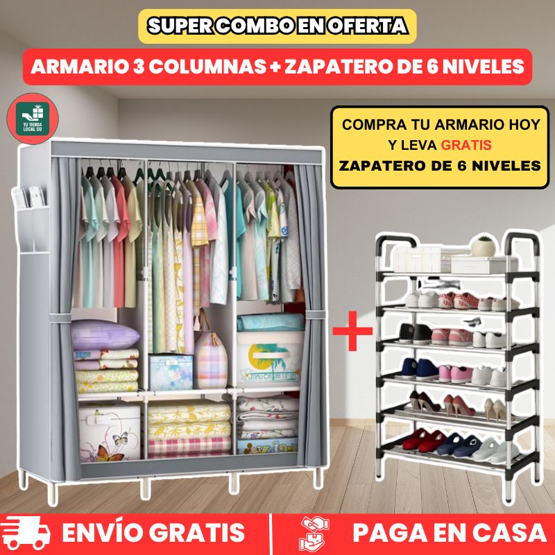 ARMARIO PORTATIL + ZAPATERO DE 6 NIVELES GRATIS EN OFERTA SOLO POR HOY 40% OFF