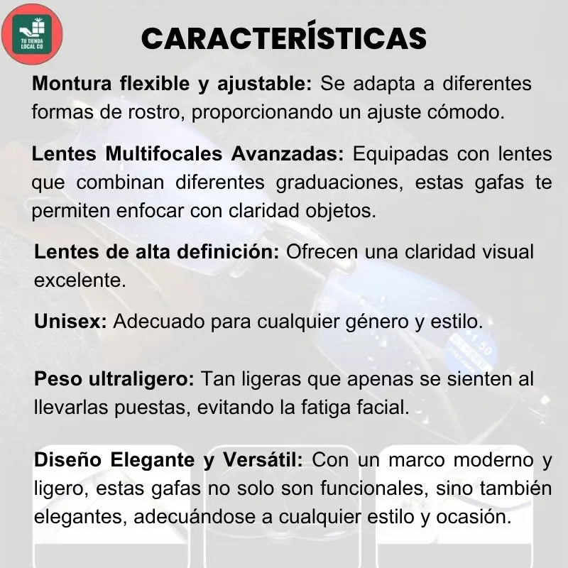 GAFAS MULTIFOCALES INTELIGENTES TR90 CON ZOOM AUTOMÁTICO, PROTECIÓN DE LUZ AZUL Y EFECTO FOTOCROMÁTICO