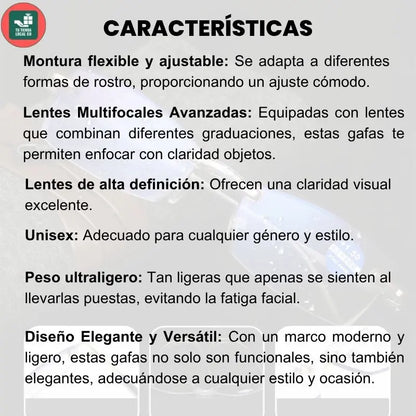 GAFAS MULTIFOCALES INTELIGENTES TR90 CON ZOOM AUTOMÁTICO, PROTECIÓN DE LUZ AZUL Y EFECTO FOTOCROMÁTICO