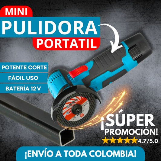 COMBO PULIDORA ANGULAR PORTATIL MÁS (X2 DISCOS + X2 BATERIAS + CARGADOR + CAJA DE ALMACENAMIENTO)