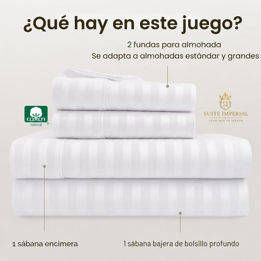 Suite Imperial 800 Hilos | Duerme como en hotel 5 estrellas desde la primera noche — Juego de 4 piezas premium EN OFERTA