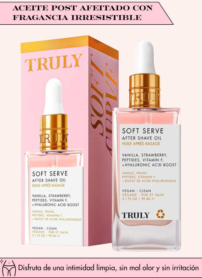 TRULY aceite para después del afeitado con aroma irresistible | Tratamiento curativo aclarante e hidratante de la zona intima. Piel suave, clara y sin irritaciones.